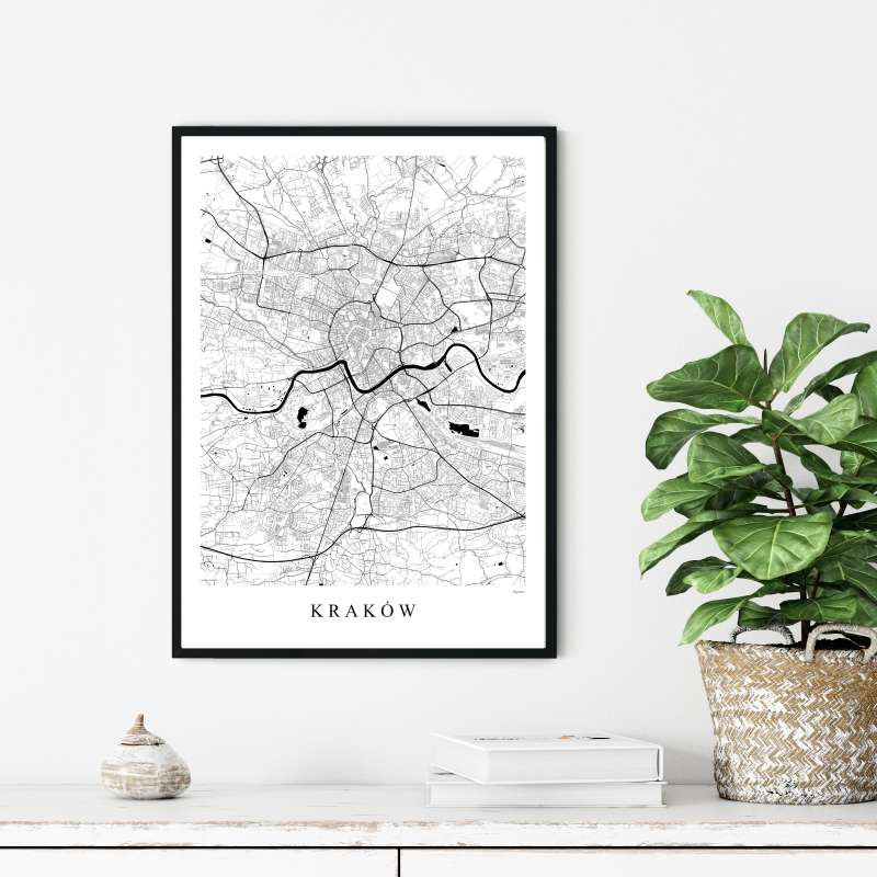 Kraków - plakat mapa Krakowa czarno-biały