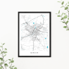 Kielce - plakat mapa Kielc z ramka, niebieska woda
