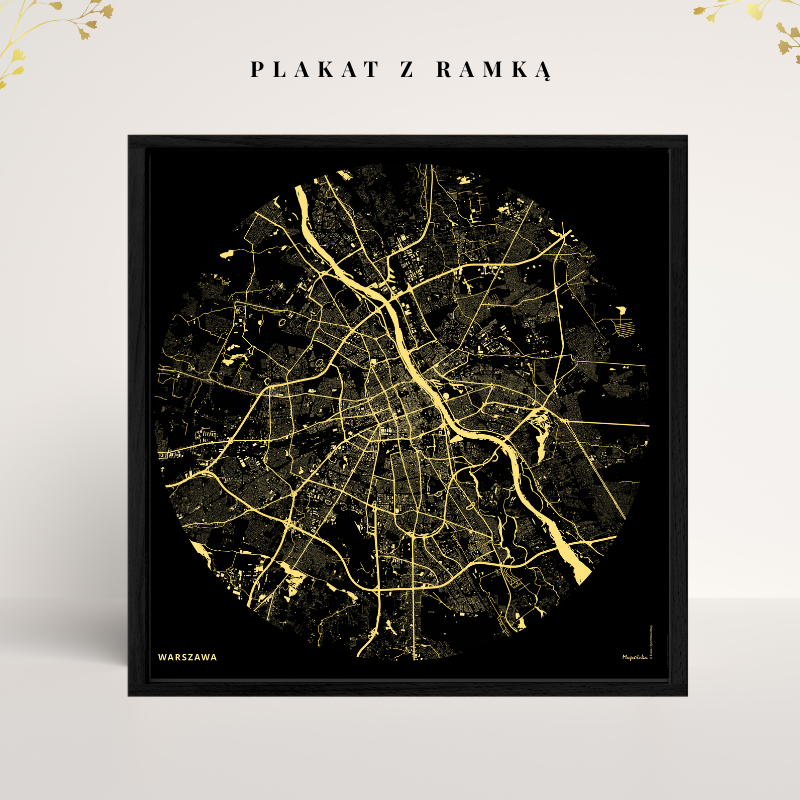 Złota Mapa Warszawy – Plakat w Ramie